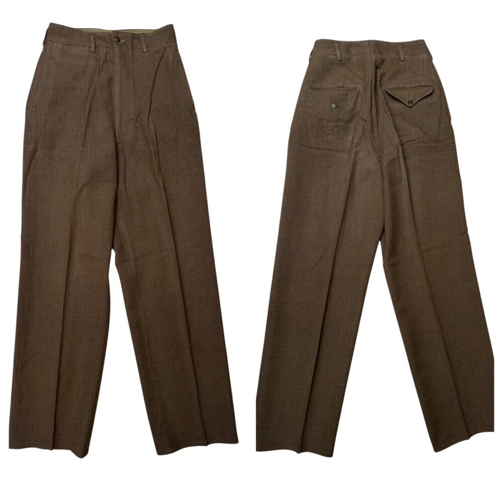 VINTAGE WW2 Brown Wool DRESS TROUSERS PANTS W27 L33 Talon Zipper